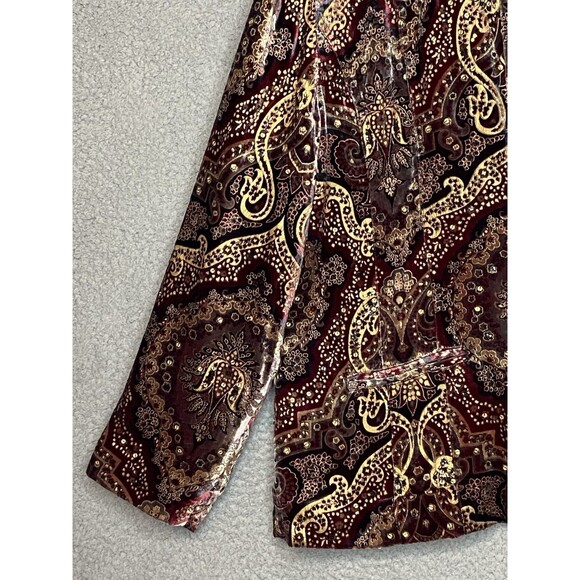 VTG Velvet Blazer XL 90s Y2K Boho Paisley Jacket Gold Burgundy Rayon Silk USA - Picture 5 of 16
